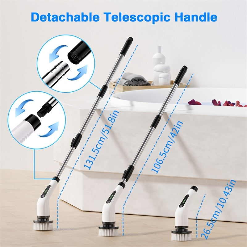 Brosse de nettoyage électrique sans fil 7-en-1 avec 7 têtes interchangeables, double vitesse réglable et manche télescopique amovible pour le nettoyage de la salle de bain, du carrelage, de la baignoire, de la cuisine, de la voiture et des joints de sol