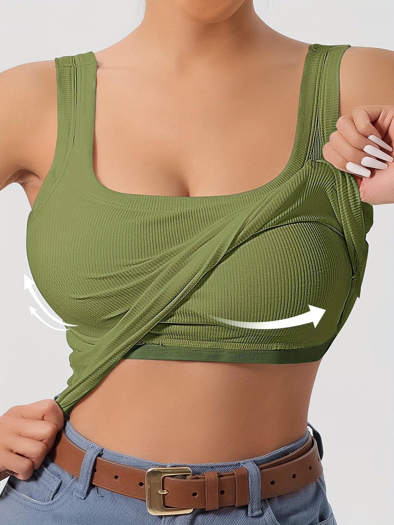 Women's Scoop Neck Tank Top Removable Chest Padding Slim Fit Casual Summer Sleeveless Top 8 Colors XS-XL