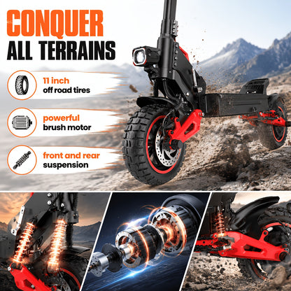 J15MAX 1600W All-Terrain Electric Scooter with Removable Seat, 11-Inch Off-Road Tires, Full Suspension, Foldable Frame, Double Disc Brakes, LCD Display - City & Off-Road Adult E-Scooter