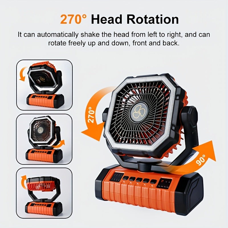 Ventilateur de camping 20000 mAh avec lanterne LED, rechargeable, oscillant, 4 vitesses et minuterie - Ventilateur de tente portable pour le camping, les véhicules récréatifs, les chantiers et les pannes de courant