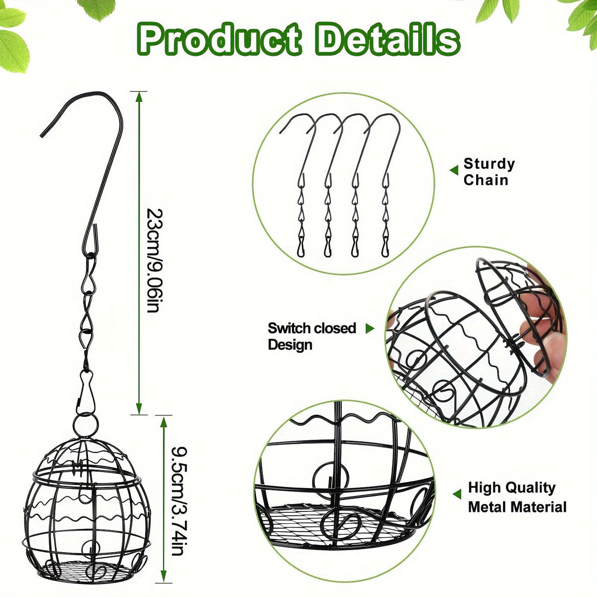 Lot de 4 mangeoires à oiseaux suspendues pour l'extérieur, stations de nourrissage pour oiseaux sauvages avec crochets, ensemble pour balcon et jardin, support de mangeoire suspendu durable pour petits oiseaux, colibris et oiseaux chanteurs