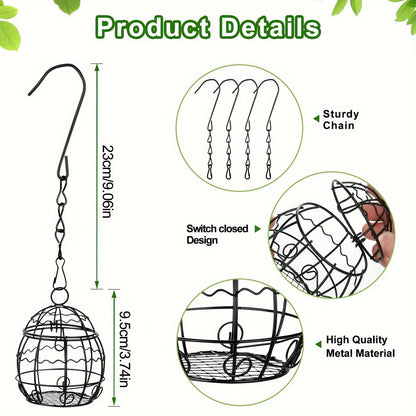 Lot de 4 mangeoires à oiseaux suspendues pour l'extérieur, stations de nourrissage pour oiseaux sauvages avec crochets, ensemble pour balcon et jardin, support de mangeoire suspendu durable pour petits oiseaux, colibris et oiseaux chanteurs