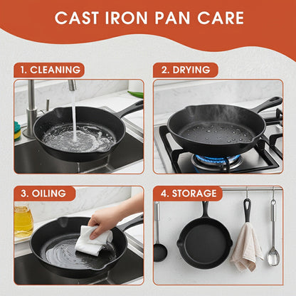 Ensemble de 3 poêles en fonte avec bec verseur – Batterie de cuisine robuste antiadhésive pré-culottée pour les repas de fêtes, le camping en VR, les repas au feu de camp, compatible four et plaque de cuisson, cadeau de cuisine