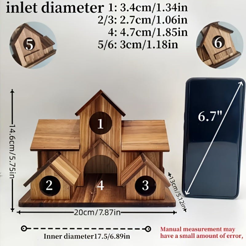 Nichoir rustique en bois pour jardin extérieur - Mangeoire à oiseaux et nichoir suspendu multi-niveaux à compartiments multiples, style villa - Décoration de jardin personnalisable à peindre pour attirer les oiseaux sauvages - Couleur bois naturel