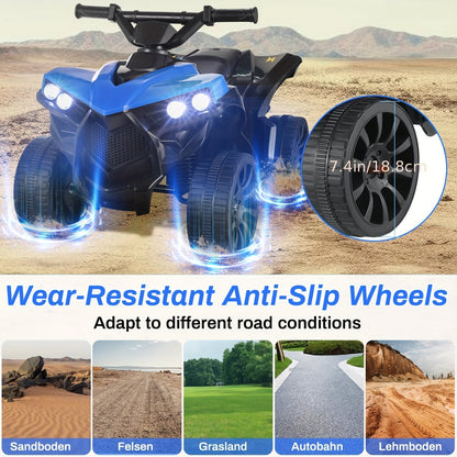 Quad électrique pour enfants avec phares, accélérateur à pédale, pneus tout-terrain antidérapants, capacité de 25 kg, vitesse de 3 km/h, jouet à enfourcher pour garçons et filles de 3 à 6 ans, cadeau d'anniversaire et de Noël, bleu, noir, rose, rouge