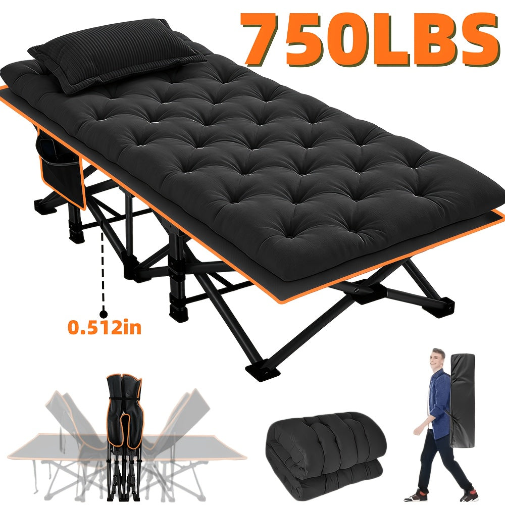 Lit pliant extra-large avec matelas – Lit de camp robuste de 170/190 cm, capacité de 340 kg, lit d'appoint pliable et portable pour adultes, voyage, camping, gris et noir