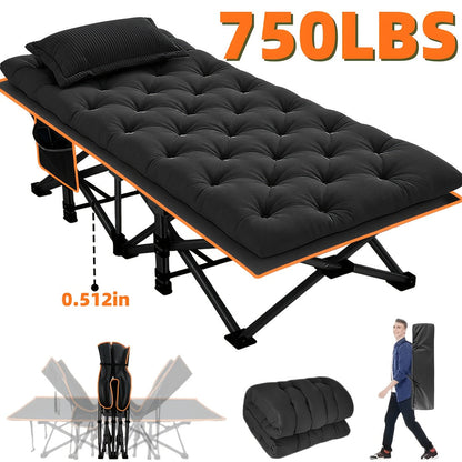 Lit pliant extra-large avec matelas – Lit de camp robuste de 170/190 cm, capacité de 340 kg, lit d'appoint pliable et portable pour adultes, voyage, camping, gris et noir
