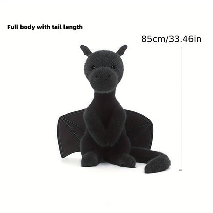 Peluche dragon géant de 85 cm, poupée en peluche super douce et câline, jouet dragon idéal pour cadeau d'anniversaire ou de vacances pour enfants et adultes, noir et blanc