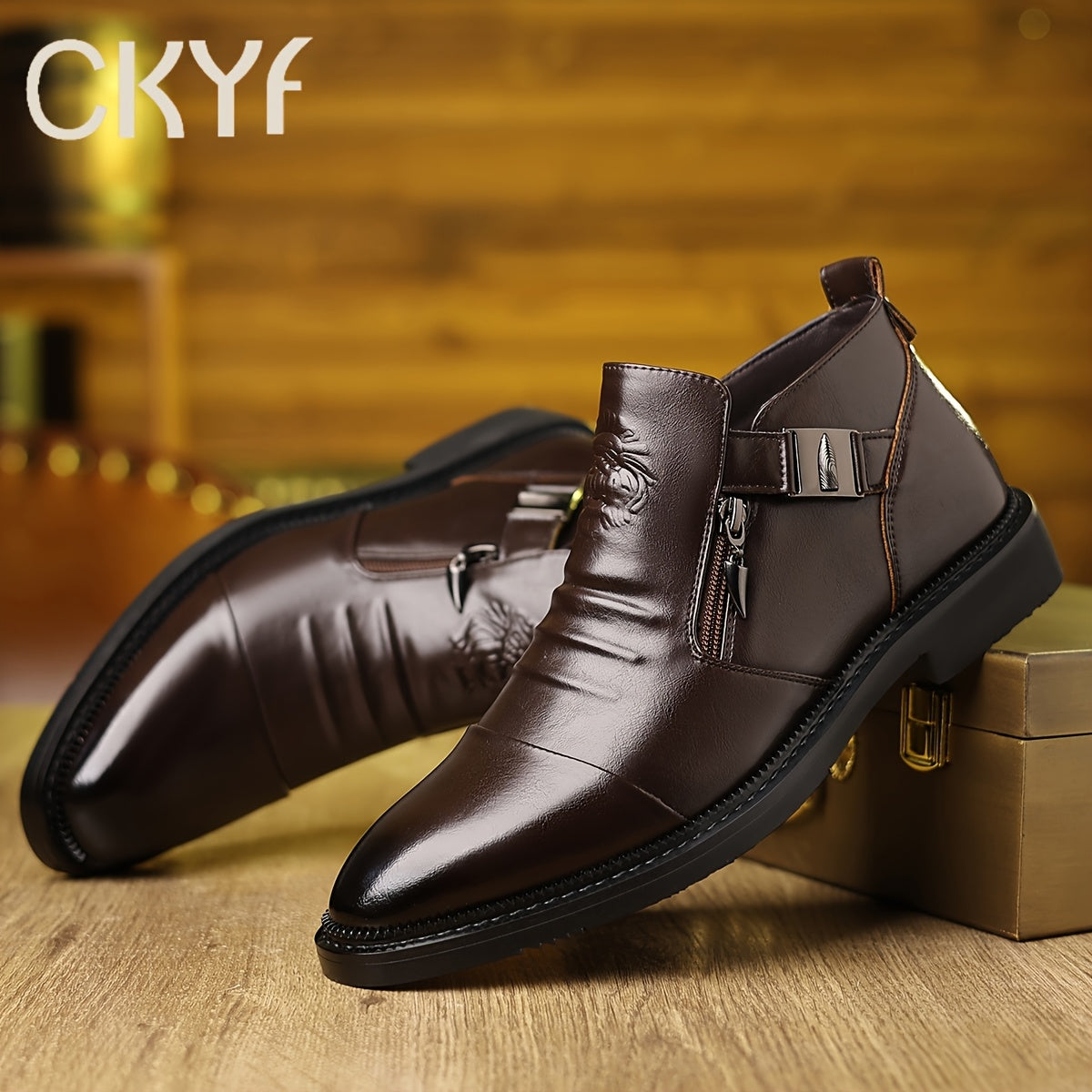 Bottines Chelsea pour homme en cuir gaufré – Style habillé décontracté à enfiler, noir et marron, pointures larges US 8-13,5, semelle confortable antidérapante, parfaites pour le travail, le bureau et le quotidien