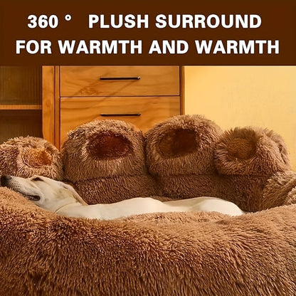 Panier rond pour chien et chat motif patte d’ours – Lit apaisant et doux pour animal de compagnie, antidérapant, chaud et confortable, petit, moyen, grand modèle, 50/60/70/90 cm, café/rose/gris