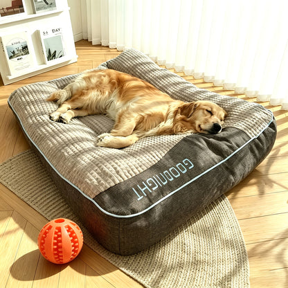 Canapé-lit futon de luxe à carreaux pour chiens et chats de taille moyenne et grande – Garnissage en polyester doux toutes saisons, fond antidérapant, parfait pour les golden retrievers, comprend des balles jouets en bonus, lit douillet pour chien