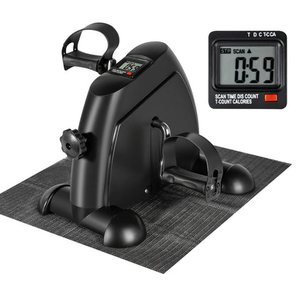 Pédalier d'appartement sous bureau avec écran LCD – Mini vélo pour exercices des bras et des jambes, appareil de sport à faible impact avec résistance réglable pour bureau à domicile, noir