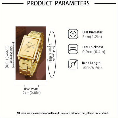Ensemble de 4 pièces montre et bijoux pour homme – Montre à quartz avec collier, bracelet et bague, affichage de la date style business décontracté, coffret cadeau de luxe pour homme en noir, argent et or