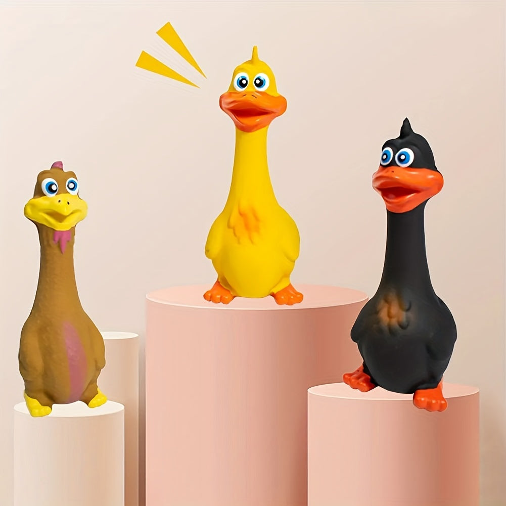 Jouet à mâcher grinçant en caoutchouc pour chien, poulet et canard - Jouet interactif anti-ennui pour soulager le stress et nettoyer les dents, jouet grinçant amusant pour chien, lot de 3 ou à l'unité