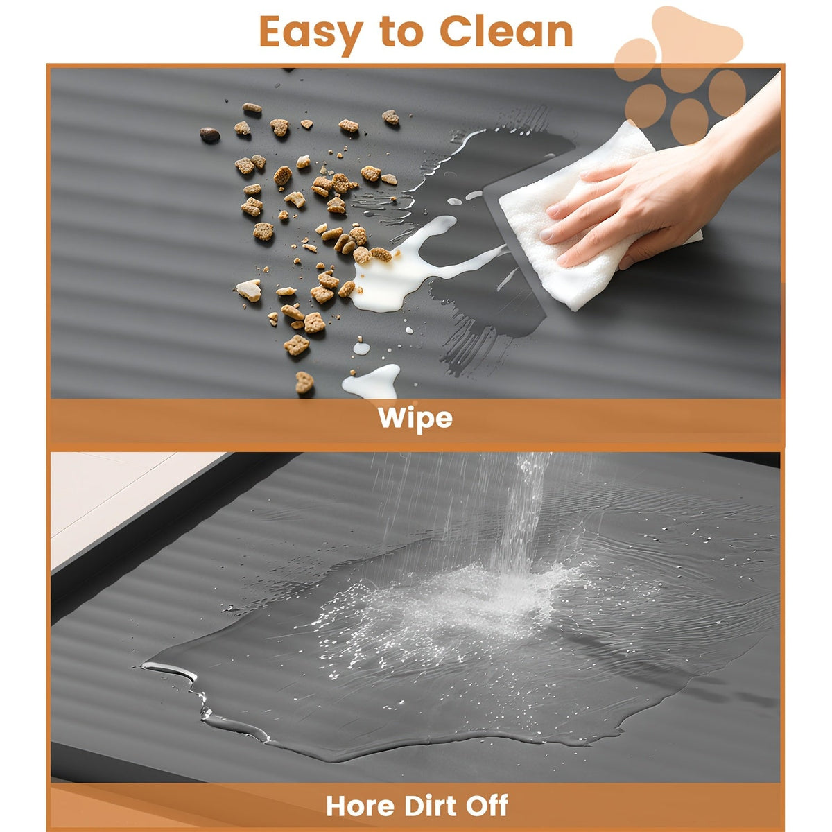 Tapis d'alimentation imperméable pour animaux 91 x 61 cm – Grand tapis antidérapant pour nourriture pour chien et chat – Bords surélevés, rainures de dérivation, facile à nettoyer, tapis de gamelle pour nourriture et eau, gris