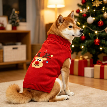 Pull de Noël pour chien – Pull d'hiver en tricot épais à col roulé pour chiens de taille moyenne et grande, vêtement festif rouge doux et chaud pour Labrador, Rottweiler, Beagle, tenue pour chien élastique et confortable