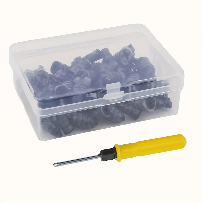 Kit de réparation de pneus 101 pièces, outils de crevaison avec clous en caoutchouc et tournevis – Solution d'urgence pour pneus tubeless de voiture, moto, camion, SUV, VTT
