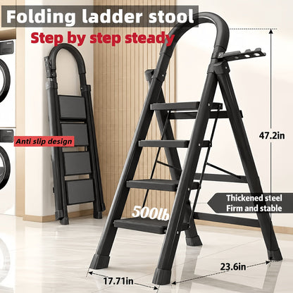 Escabeau pliant robuste, capacité 225 kg - Échelle portable antidérapante à 2/3/4/5 marches, plastique léger et durable, marchepied pliable pour la maison, la cuisine, le bureau et usage industriel