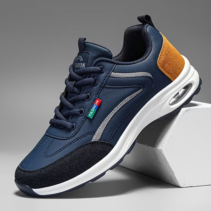 Baskets de mode pour hommes à lacets – Chaussures de course décontractées à semelle souple antidérapante, tige en polyuréthane, doublure confortable, légères pour les sports de plein air, la marche et le quotidien – Disponibles en bleu, noir et blanc