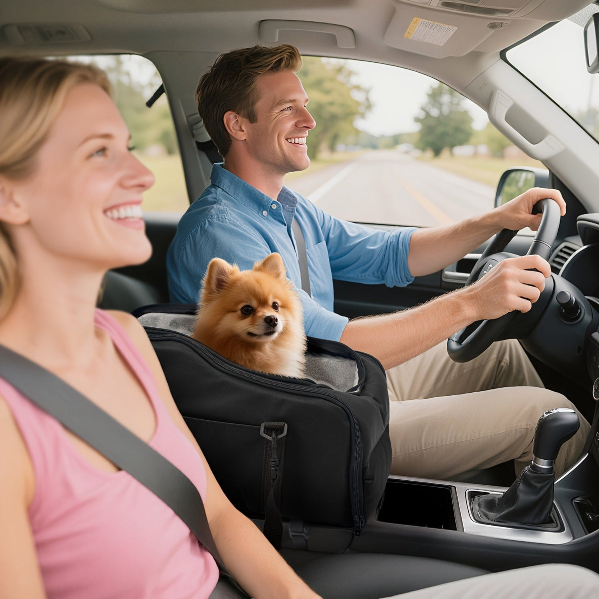 Siège auto rehausseur pour animaux avec harnais de sécurité – Coussin de transport pour chiens et chats pour console centrale, lit de voyage portable, construction robuste facile à nettoyer, plusieurs coloris