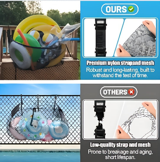 Grand sac de rangement pour piscine en filet avec cordon de serrage, 152 cm – Organisateur en filet robuste pour flotteurs gonflables, bouées, jouets de plage et accessoires de piscine, sac de transport imperméable et respirant