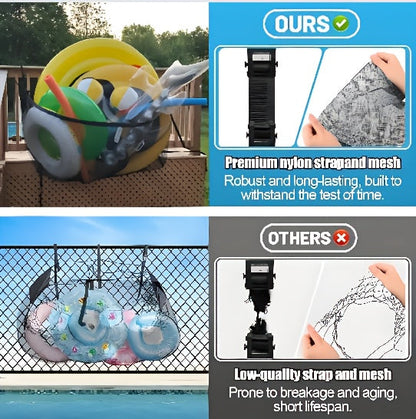 Grand sac de rangement pour piscine en filet avec cordon de serrage, 152 cm – Organisateur en filet robuste pour flotteurs gonflables, bouées, jouets de plage et accessoires de piscine, sac de transport imperméable et respirant