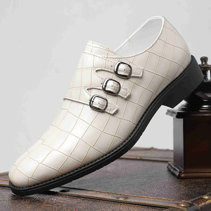 Chaussures habillées à double boucle pour homme, texture façon pierre, mocassins à enfiler – Style Oxford élégant et tendance pour le travail, les mariages et les grandes occasions, tailles US 6 à 12,5