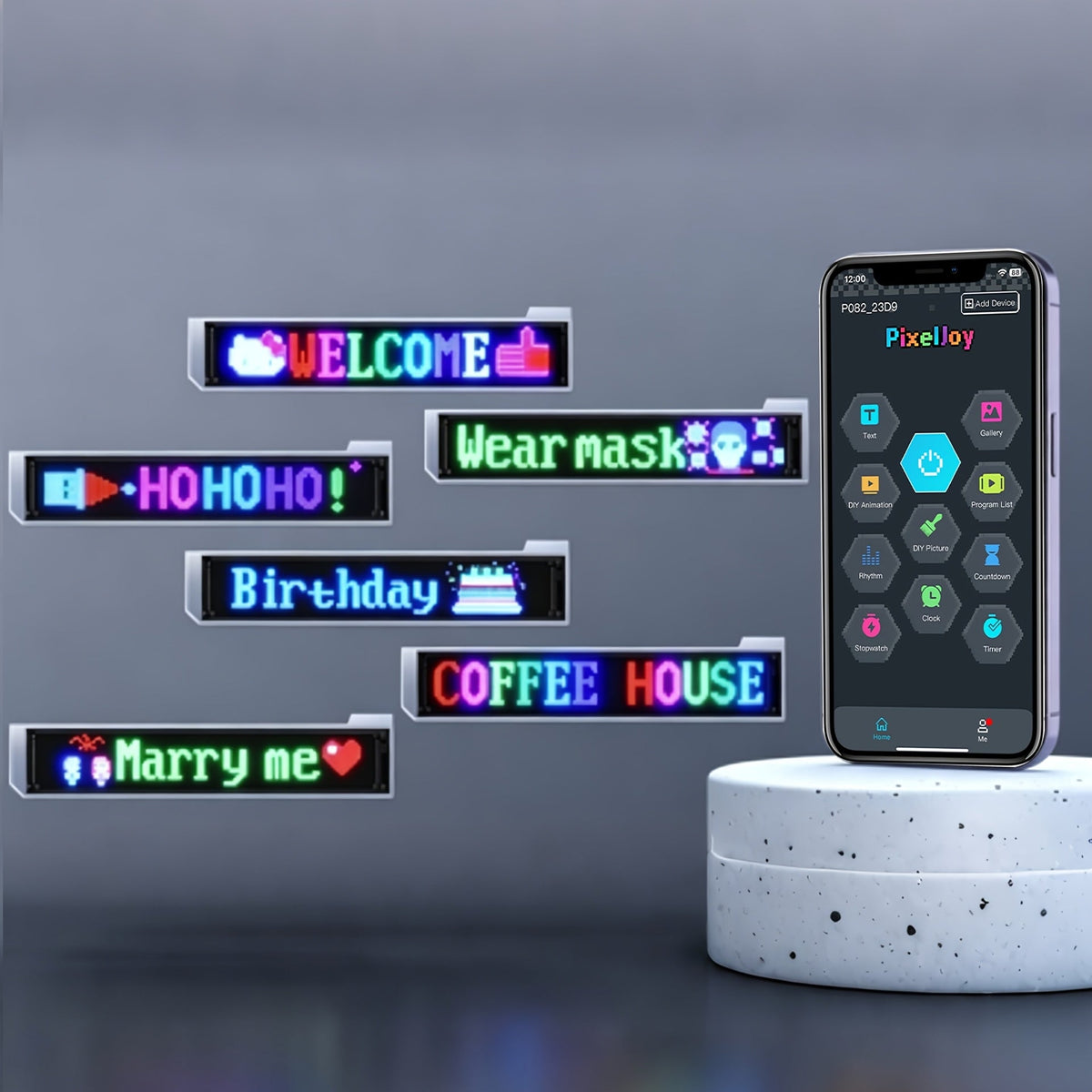Panneau matrice LED flexible – Contrôlé par application Bluetooth, alimenté par USB, enseigne à texte et animation personnalisables pour voitures, magasins, hôtels, événements et décorations de fête – Tailles multiples