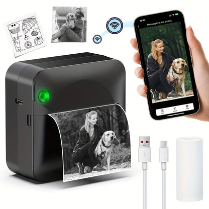 Mini imprimante thermique sans fil pour étiquettes – Imprimante de poche Bluetooth portable sans encre pour photos, journaux, notes et mémos, inclut 1 rouleau de papier thermique, imprimante intelligente de reçus et d'étiquettes