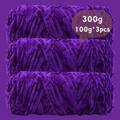 Fil chenille velours, lot de 3 pelotes de 300 g (3 x 100 g), laine douce et épaisse pour tricot et crochet, 47 couleurs, idéal pour débutants, artisanat de luxe pour pulls, écharpes, bonnets, poupées, sacs, amigurumi et projets DIY