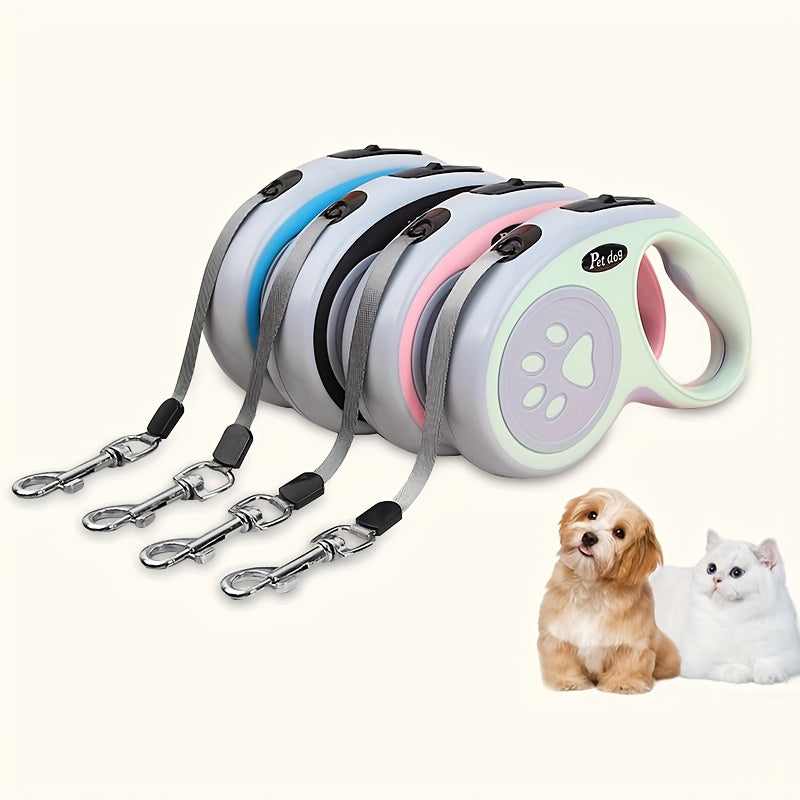 Laisse rétractable pour chien motif empreinte de patte - 4 options de couleur, laisse extensible de 3 m ou 5 m pour petits chiens, laisse ergonomique à commande à un bouton pour la promenade et l'extérieur (Noir/Rose/Bleu/Vert)