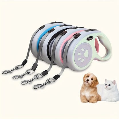 Laisse rétractable pour chien motif empreinte de patte - 4 options de couleur, laisse extensible de 3 m ou 5 m pour petits chiens, laisse ergonomique à commande à un bouton pour la promenade et l'extérieur (Noir/Rose/Bleu/Vert)