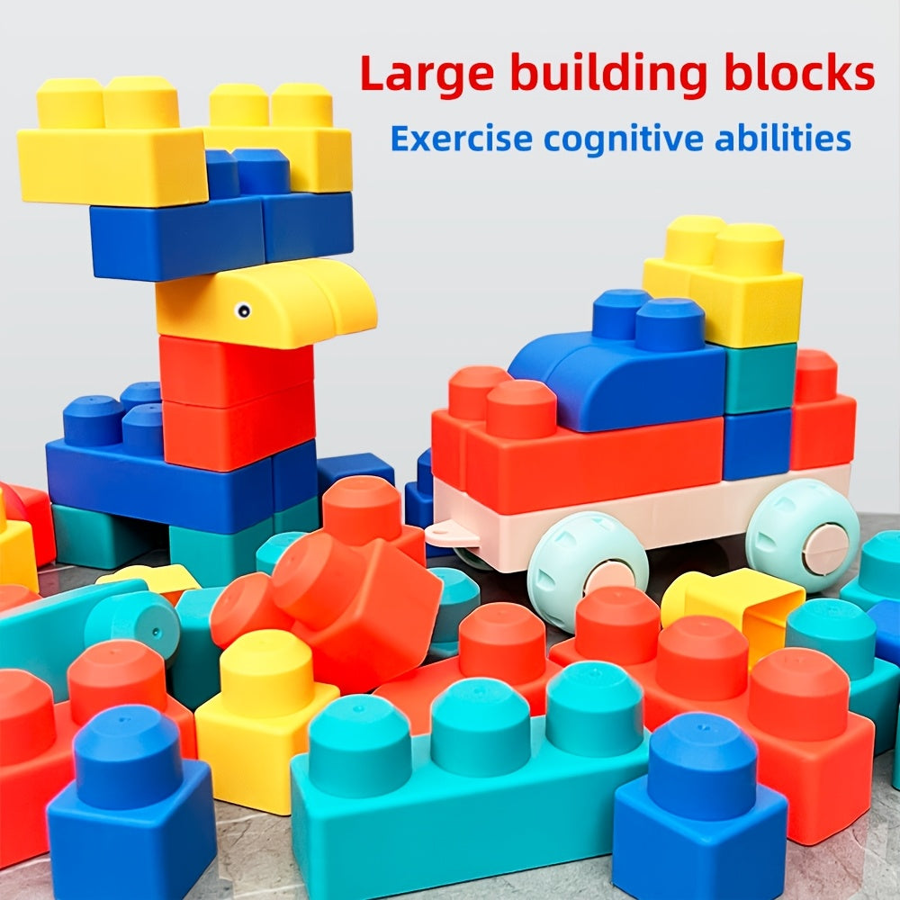Jeu de construction à grosses briques pour tout-petits et enfants – Kit de blocs STEM pour l'entraînement cérébral, la motricité fine et la préhension, lot de 25 / 50 / 90 pièces, cadeau d'anniversaire et de vacances, couleur aléatoire