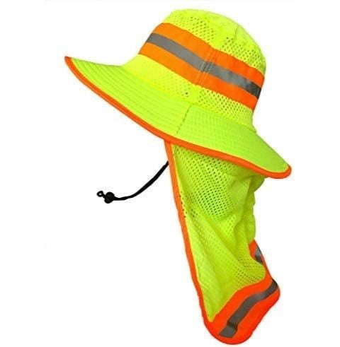 Chapeau de soleil réfléchissant haute visibilité pour homme avec protège-nuque – Bob à large bord, protection UV UPF, maille respirante à séchage rapide, chapeau pour la pêche, la randonnée et le camping en plein air