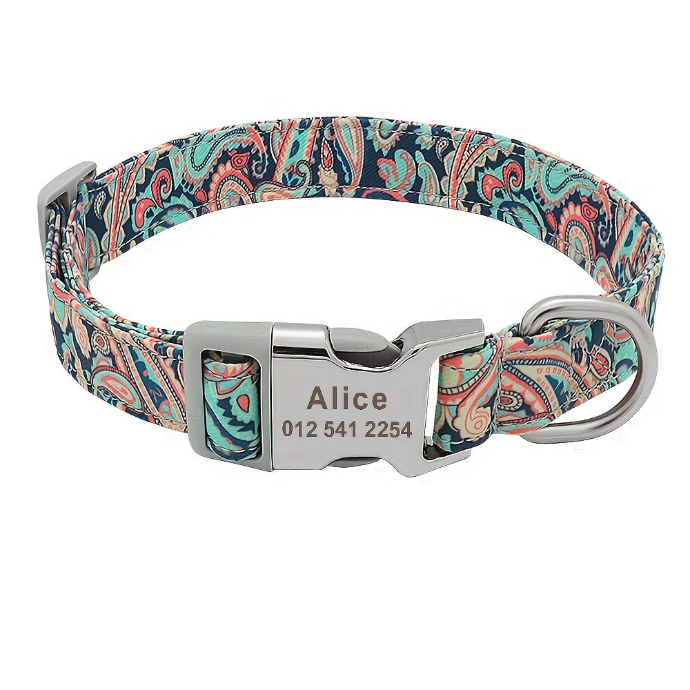 Collier pour chien en nylon personnalisé, gravé et imprimé avec nom et numéro de téléphone – Collier pour animaux de compagnie pour chiots, chats et chiens de petite à grande taille, tailles S, M, L, 7 couleurs éclatantes