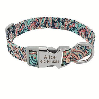 Collier pour chien en nylon personnalisé, gravé et imprimé avec nom et numéro de téléphone – Collier pour animaux de compagnie pour chiots, chats et chiens de petite à grande taille, tailles S, M, L, 7 couleurs éclatantes