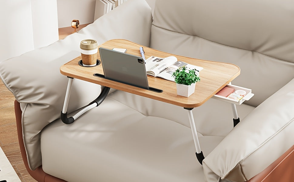 Plateau de lit pour ordinateur portable et repas – Grand plateau de petit-déjeuner avec porte-gobelet et tiroir pour canapé, sol, étude, lecture et écriture, table d'appoint portable