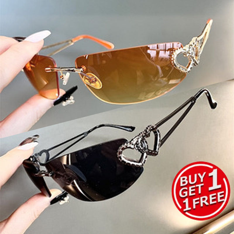 Lot de 2 paires de lunettes de soleil rétro Y2K sans monture à verres miroir pour couples – Lunettes esthétiques à verres dégradés assortis pour le quotidien, les séances photo, les festivals et les cadeaux, disponibles en 6 combinaisons de couleurs