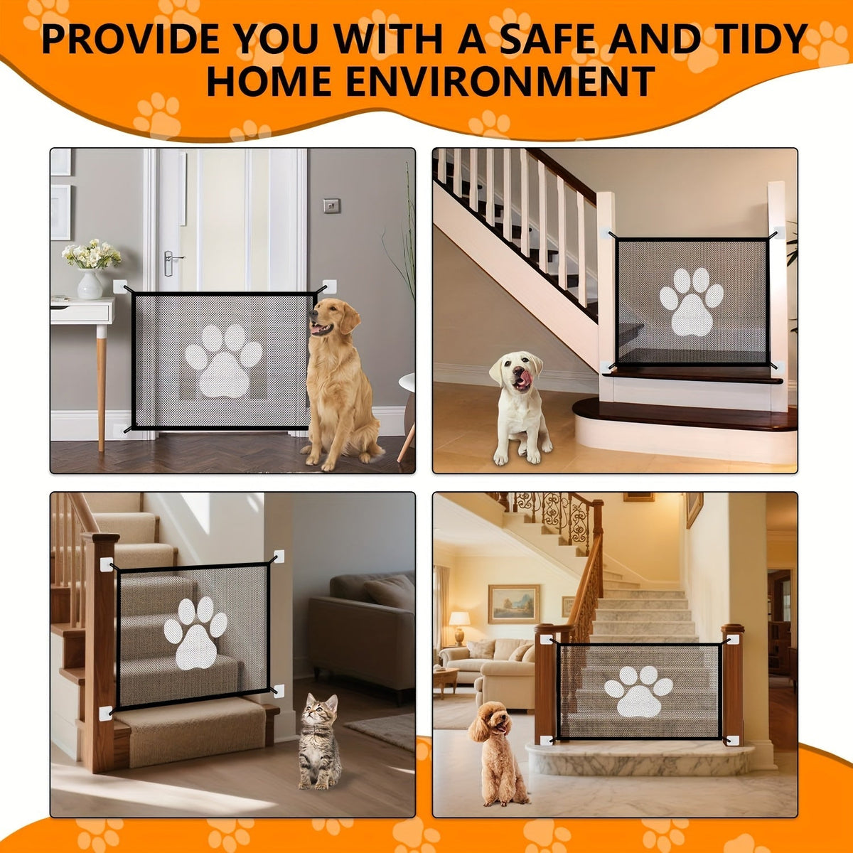 Barrière de sécurité pliable et portable pour animaux – Filet d'isolation en maille pliable pour portes intérieures, escaliers et pièces, disponible en petites et grandes tailles