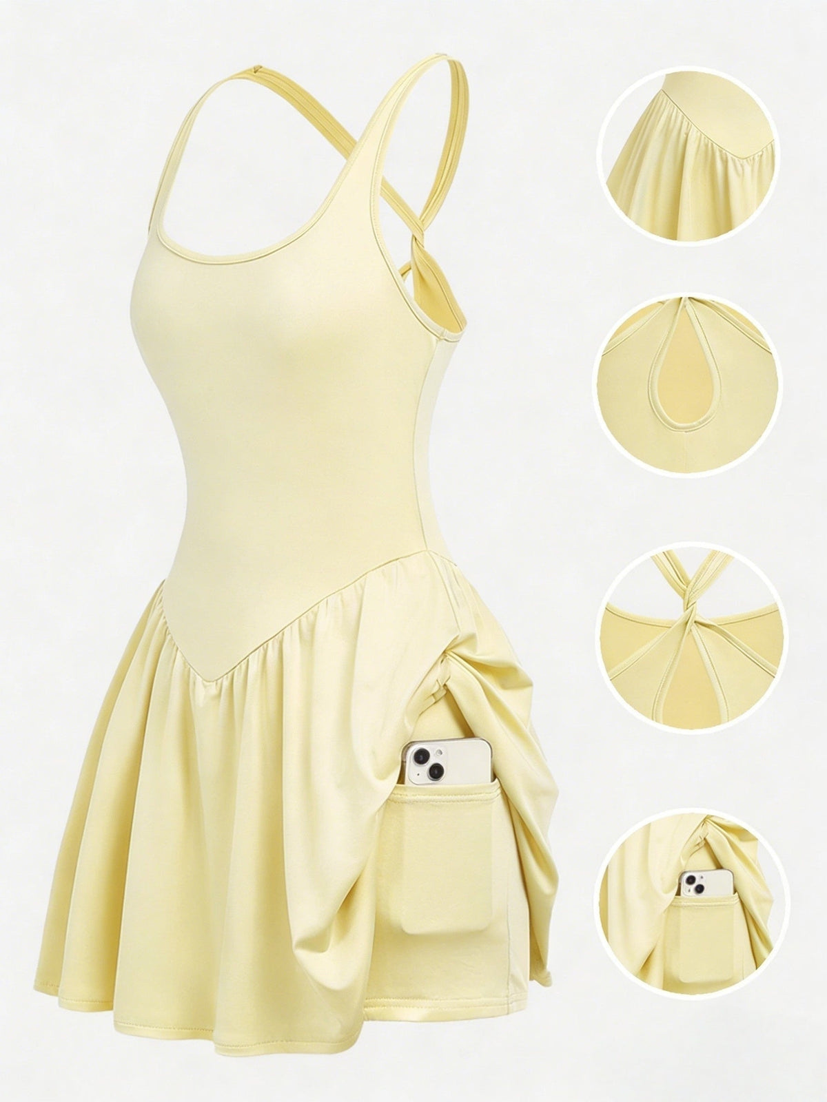 Robe de sport de yoga dos nu pour femme - Jupe de tennis décontractée opaque, tenue de course en plein air avec short intégré, robe de sport 4 couleurs S-XL