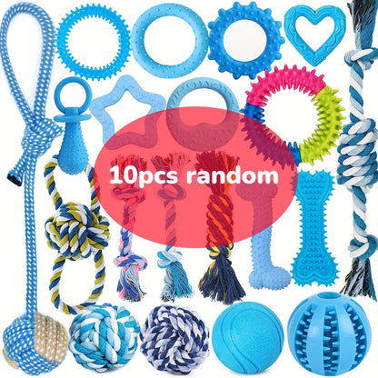 Lot de 5, 10 ou 15 jouets à mâcher pour chien – Assortiment de jouets de dentition pour chiots avec cordes à nœuds, balles et anneaux à picots, ensemble de mastication et de divertissement interactif pour petits chiens, styles et couleurs aléatoires