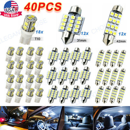 Kit de 40 ampoules LED intérieures pour voiture, T10 W5W 31 mm 42 mm, 6000K blanc froid 12V, sans erreur, pour éclairage de carte, plafonnier, porte, coffre et courtoisie, ensemble de remplacement pour la plupart des voitures