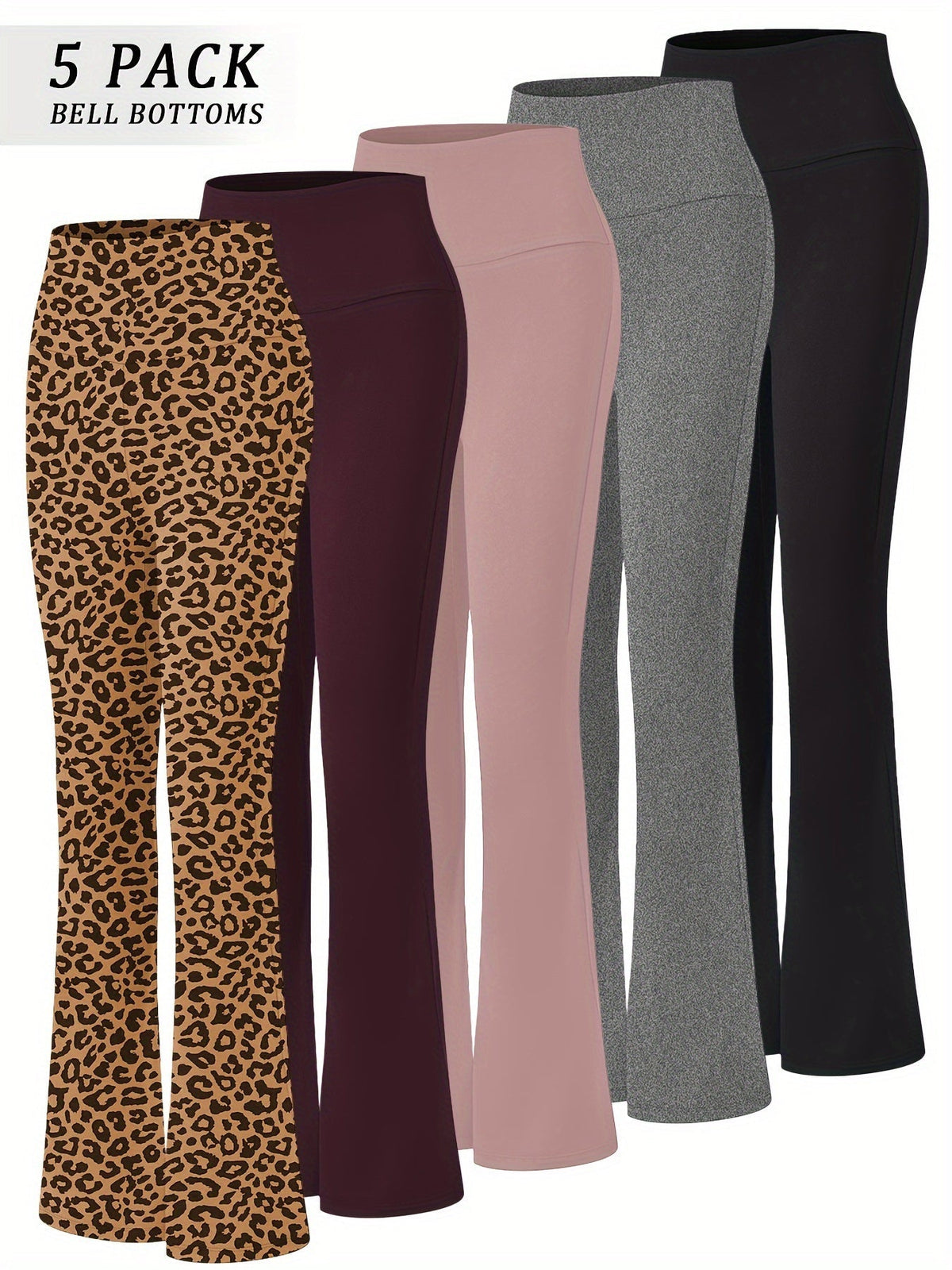 Lot de 5 pantalons de yoga taille haute évasés pour femmes, leggings gainants coupe bootcut, extensibles et doux, pour yoga, sport, danse, pilates, toutes saisons, tailles S-XXL