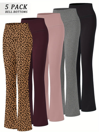 Lot de 5 pantalons de yoga taille haute évasés pour femmes, leggings gainants coupe bootcut, extensibles et doux, pour yoga, sport, danse, pilates, toutes saisons, tailles S-XXL