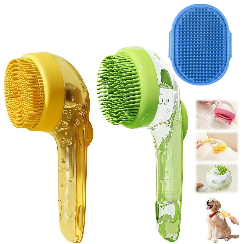 Kit de brosse de bain pour chien 2 pièces - Distributeur de shampoing en silicone souple et brosse à dents à doigt pour chats et chiens, brosse de bain de massage pour poils longs et courts, poils doux et délicats, cadeau de toilettage pour animaux