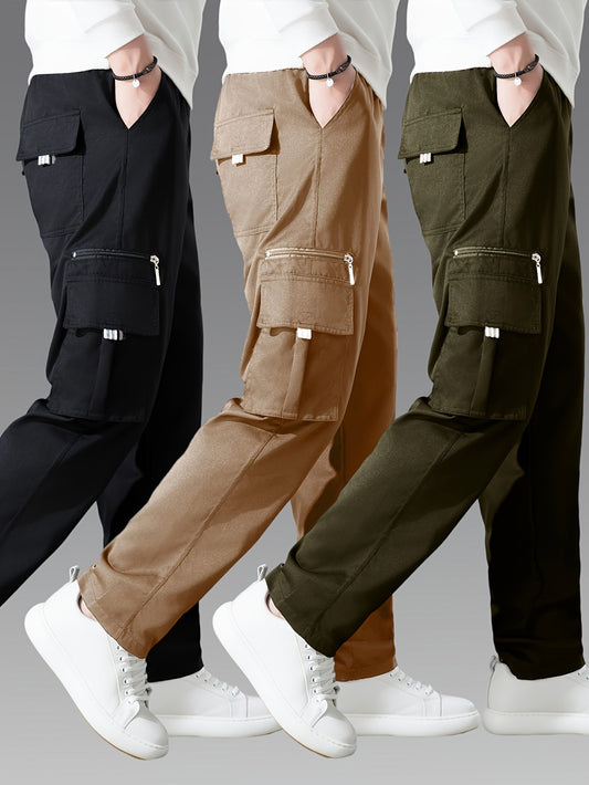 Men's Cargo Pants 3-Pack Multi-Pocket Tactical Outdoor Travel Casual Daily Pants Sizes S-XXXL 10 Colors Black Khaki Army Green Navy Blue Dark Gray