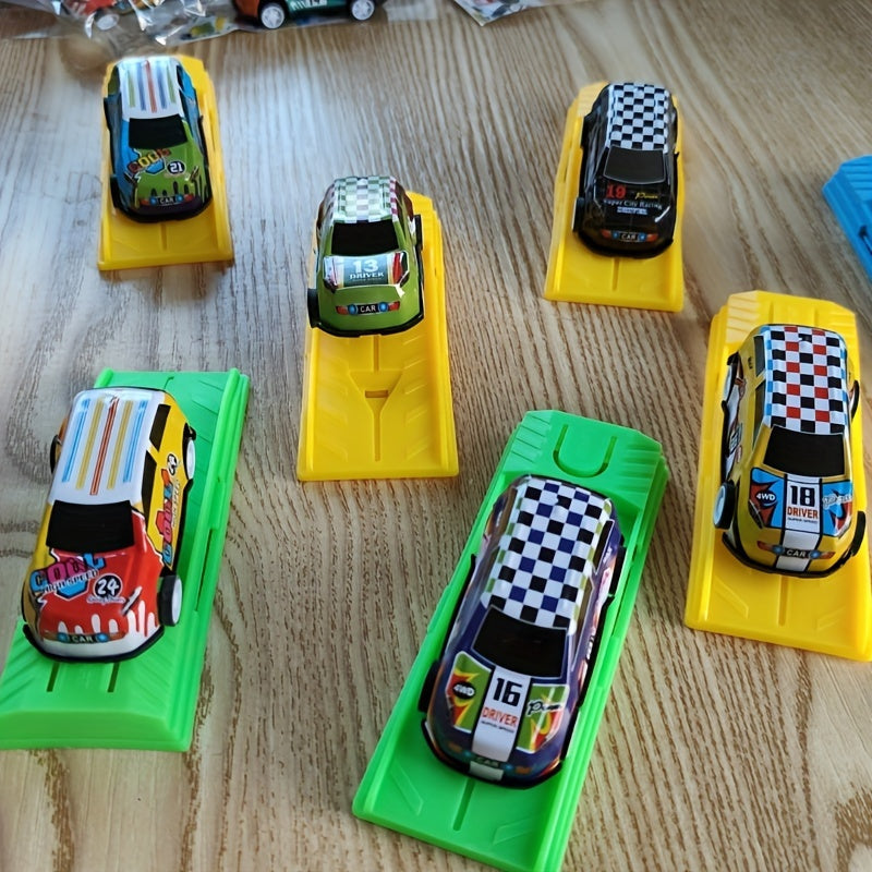 Jouets de course en alliage moulé sous pression pour enfants – Lot de 6 mini-voitures en métal à rétrofriction avec lanceur, cadeaux d'anniversaire, remplissage de piñata et pochettes surprises pour garçons | Couleurs aléatoires