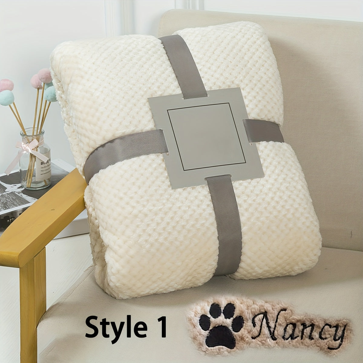 Couverture pour animaux de compagnie brodée personnalisée – Plaid personnalisé avec nom ou initiales, couverture douillette et douce pour petits chiens et chats, cadeau de décoration chaleureux pour panier d'animal