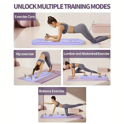 Planche de Pilates pliable 8-en-1 avec bandes de résistance – Appareil d'entraînement abdominal multifonction, matériau PP anti-déformation, design plat stable, rangement compact, équipement de gym à domicile pour hommes et femmes