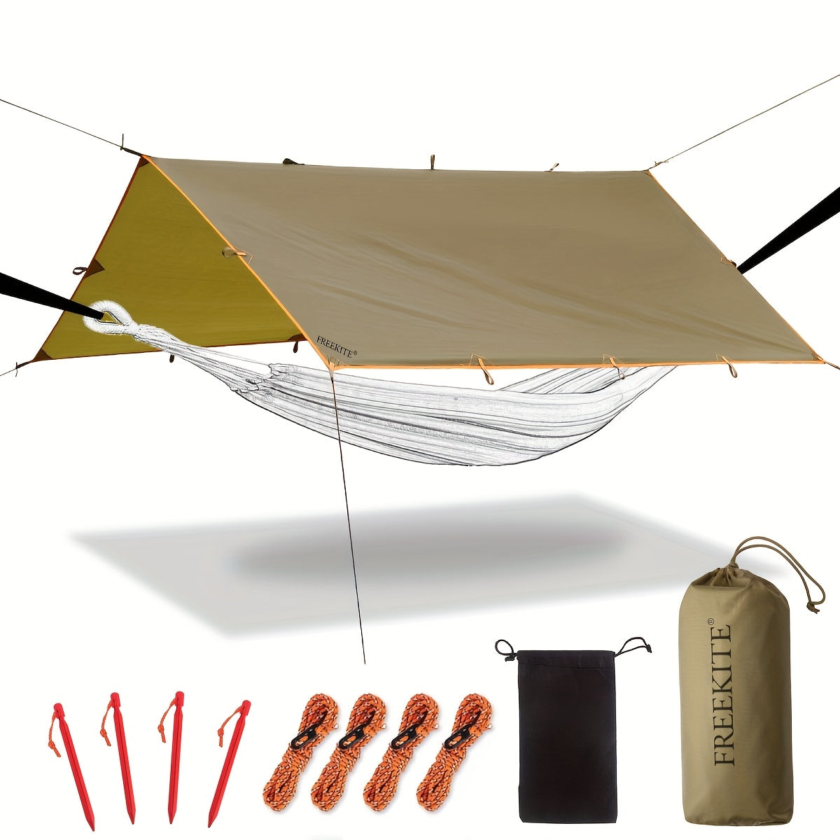 Toile de tente de camping avec protection UV et support en alliage – Abri pliable et portable pour 4 personnes pour randonnée, camping, jardin et survie en plein air | Auvent de camping toutes saisons